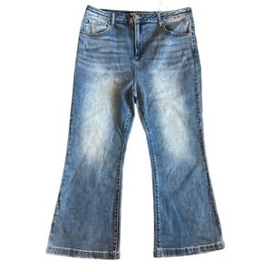 NWT Freckled Poppy X Risen Flare‎ Leg Women's Distressed Stretch Jeans 2XL